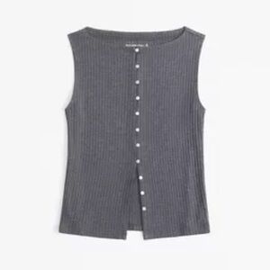 Abercrombie and fitch dark gray slash neck wide rib button through tank top